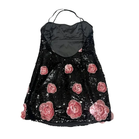For Love & Lemons Jude Mini Dress Black / Pink Floral Sequin Dress Sz Xs - Picture 9 of 14